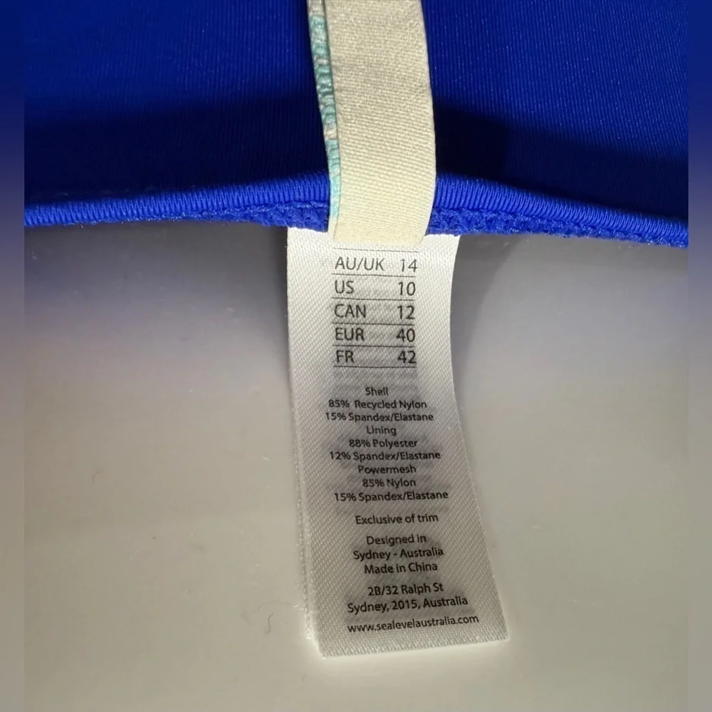 Sea Level Swim Eco Essentials One Piece Swimsuit US 10 Blue Square Neck NWT